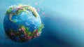 Earth Day background 3D Earth is embellished with floral and faunal motifs and copy space, generated ai