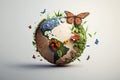 Earth day background with flowers and butterfly, World environment day concept. Generative Ai