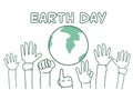 Earth Day Background With Hands Raised To Globe Greeting Card Sketch Poster Design