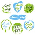 Earth day. Badges and labels with hand drawn lettering