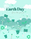 Earth Day banner, background with clouds and ecology icons in paper cut style for prints, flyers, covers, banners design Royalty Free Stock Photo