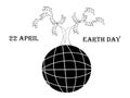 Earth day black and white illustration poster