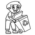 Earth Day Boy Holding Trash Can Isolated Coloring Royalty Free Stock Photo