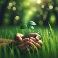Earth Day campaign, hands, soil, AI Royalty Free Stock Photo