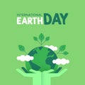 Earth Day card of human hands holding green planet Royalty Free Stock Photo