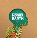 Earth Day card of papercut woman head with leaves Royalty Free Stock Photo