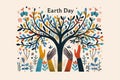 Earth day celebration diversity tree illustration Royalty Free Stock Photo