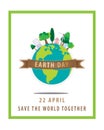 Earth day concept,22 April,The globe with brown ribbon and a green square border on white background.