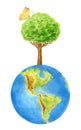 Earth Day concept for banner or greeting card. World Environment Day. Saving planet. World planting day. Hand drawn watercolor Royalty Free Stock Photo