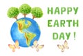 Earth Day concept for banner, poster or greeting card. World Environment Day. Saving planet. Watercolor painting isolate on white Royalty Free Stock Photo