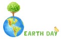 Earth Day concept for banner, poster or greeting card. World Environment Day. Saving planet. Hand drawn watercolor painting Royalty Free Stock Photo