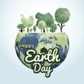 Earth day concept design of watercolor tree and world vector illustration Royalty Free Stock Photo