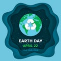 Earth Day concept. Earth planet in Space. Night sky background with stars and Earth globe with recycle sign. Royalty Free Stock Photo