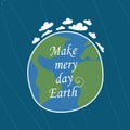 Earth day concept. Human hands holding floating globe in space. Save our planet. Doodle style vector isolated Royalty Free Stock Photo