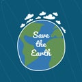 Earth day concept. Human hands holding floating globe in space. Save our planet. Doodle style vector isolated Royalty Free Stock Photo