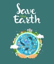 Earth day concept. Human hands holding floating globe in space. Save our planet. Flat style vector illustration Royalty Free Stock Photo