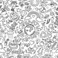 Earth day doodles seamless pattern background. hand drawn of Earth day, Ecology , go green, clean power doodle set Royalty Free Stock Photo