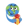 Earth Day. Earth and gift. Holiday yellow box with red bow. Day