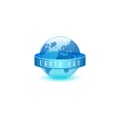 Earth day ECO emblem, world environment day concept, slogan of words on ribbon, translucent plastic blue 3d ball in the form of Royalty Free Stock Photo