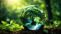 Earth Day or environment protection Hands protect forests that grow on the ground and help save the world, solar panels