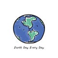Earth day every day. World map. Green silhouettes of continents isolated on white background. Applicable for Banners, Poster.