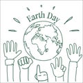 Earth Day Greeting Card With Hands Raised To Planet Happy Holiday Sketch Poster