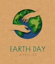 Earth Day paper cut hand help green planet card