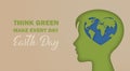 Earth Day. Heart shape Planet Earth globe inside silhouette of a human head Royalty Free Stock Photo