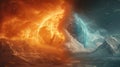 Earth Day in an ice world where fire and ice coexist symbolizing climate change awareness Royalty Free Stock Photo