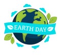 Earth day isolated icon planet and plant leaves Royalty Free Stock Photo