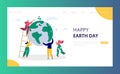 Earth Day Man Save Green Planet Environment Landing Page People of World Water Plant for Ecology Celebration Preparation