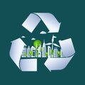 Earth Day paper cut style. Eco Friendly, green city nature and renewable energy in recycle sign concept.