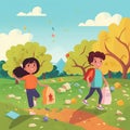 Earth Day: Park Cleanup by Children. Generative AI Royalty Free Stock Photo