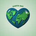 Earth Day. Planet earth in the form of a heart with clouds and birds. Vector illustration.