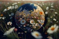 Earth Day. Planet Mother Earth with flowers growing from the from the continents. America, oceans, lands. The environment.