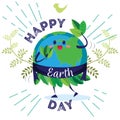 Earth day, planet surrounded by greenery and leaves, ecology world concept , green and blue globe protection, global eco Royalty Free Stock Photo