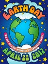 Earth Day poster, card or banner design in 1960s hippie style