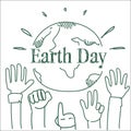 Earth Day Poster Design With Hands Raised To Planet Happy Holiday Sketch Greeting Card