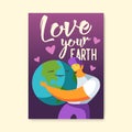 Earth Day Poster, Flyer, Brochure Template. Smiling Man Holding Happy Green Planet Banner. Environment Safety, Ecology Royalty Free Stock Photo