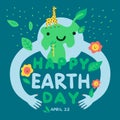 Earth day poster. Globe embraces nature. Ecology lifestyle. Friendly organic design. Save planet. Green environment