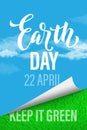 Earth Day poster. Vector illustration of green planet eco. Royalty Free Stock Photo