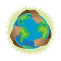 Earth day, recycle symbol around green planet, recycling concept blue globe protection, global eco save nature vector Royalty Free Stock Photo