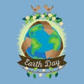 Earth day, recycle symbol around green planet, recycling concept blue globe protection, global eco save nature vector Royalty Free Stock Photo