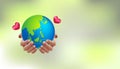 Earth day save our planet concept. Human hands holding globe with bokeh blur background. World environment day. go green. Royalty Free Stock Photo