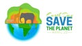 Earth Day Save the Planet Isolated Vector Illustration with Globe and African Animals. Lion, Giraffe, Elephant Design