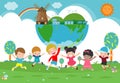 Earth Day, save the world, save planet, ecology concept, cute kid cartoon character isolated on white background vector