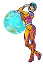 Earth day. sexy beautiful woman astronaut isolate on white background