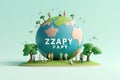 Earth Day 2021 Earth shape with family having fun time, people, pets, birds, clouds, sun. Generative AI