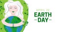 Earth Day Vector Illustration with a Mother Holding the Globe in Hands with Green Plants