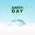 Earth Day and World Environment Day.Cartoon earth and clouds on the sky background.Ecology and environment conservation concept